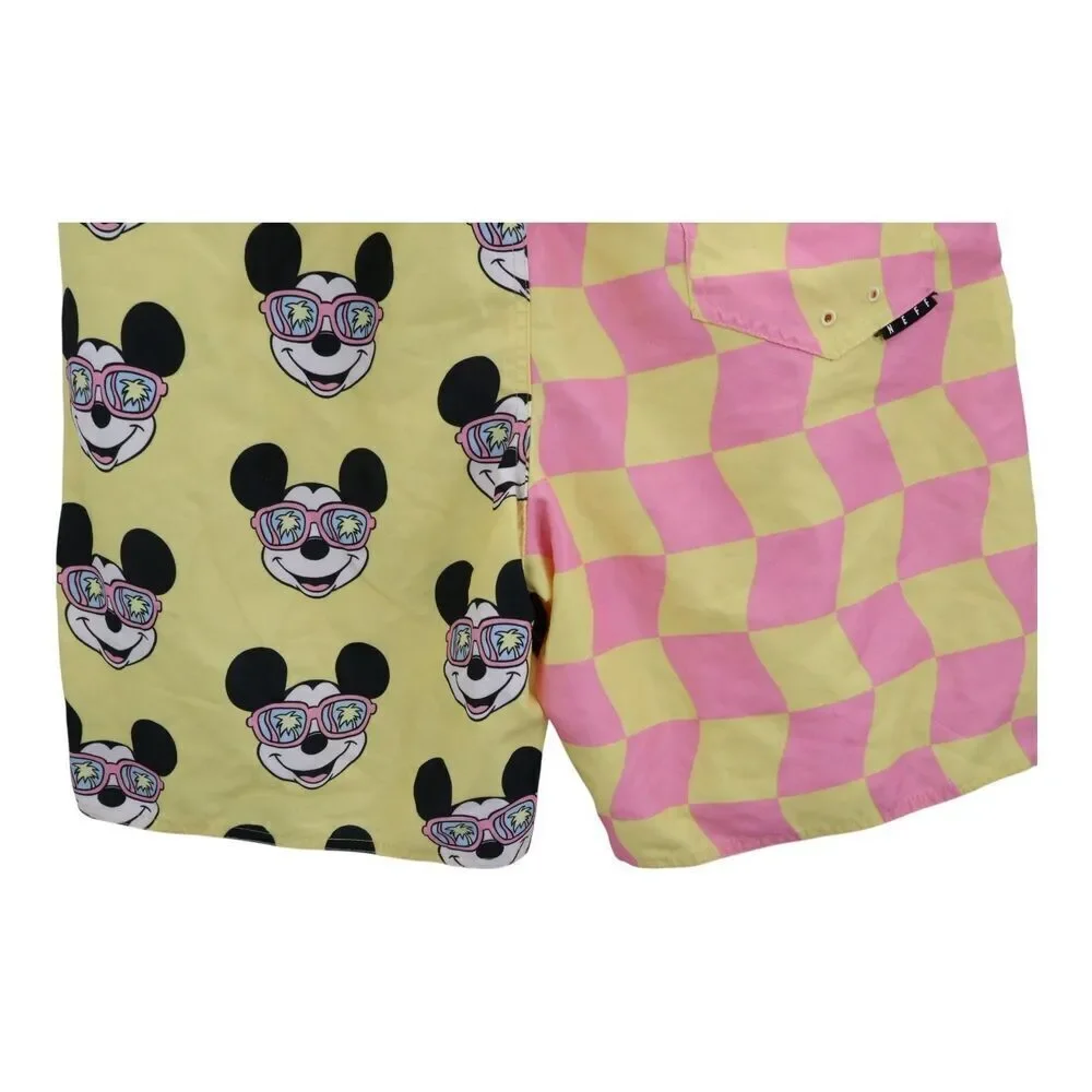 Neff x Disney Mickey Mouse Checkered Swim Trunks Shorts Men's Large